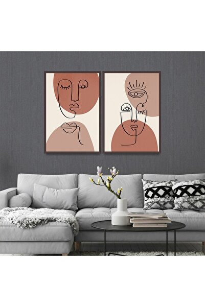 4gdran لوحة قماشية ثنائية بتصميم الفن البوهيمي مع برواز بني مجوف