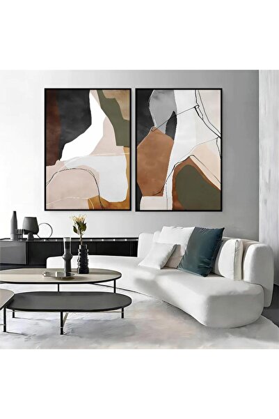 Marktna لوحة قماشية ثنائية بتصميم تجريدي مع برواز أسود مجوف