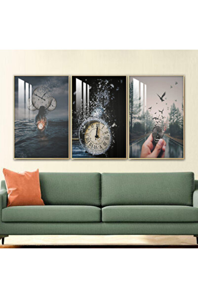 Marktna ثلاث لوحات جدارية خشبية مع برواز خشبي فضي و طبقة من الاكريلك الشفاف