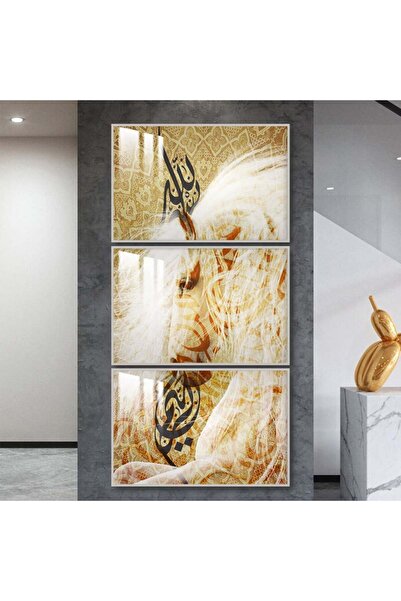 4gdran ثلاث لوحات جدارية خشبية مع برواز خشبي فضي و طبقة من الاكريلك الشفاف