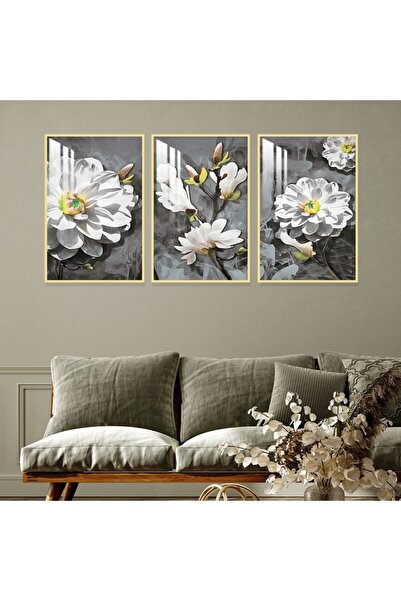 Marktna ثلاث لوحات جدارية خشبية مع برواز خشبي ذهبي و طبقة من الاكريلك الشفاف