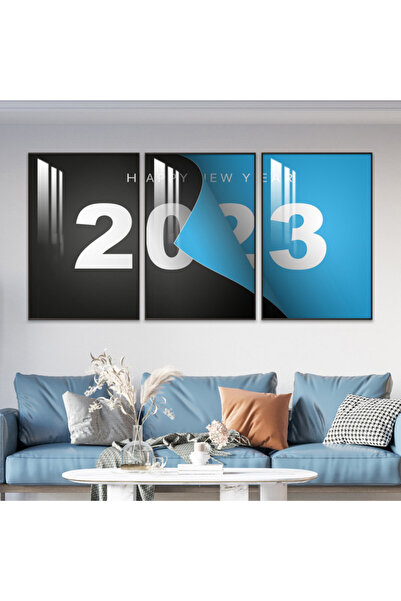 Marktna ثلاث لوحات جدارية خشبية مع برواز خشبي فضي و طبقة من الاكريلك الشفاف