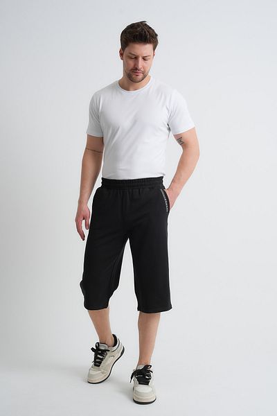 Shooter Sportswear Ανδρικό καλοκαιρινό Capri μαύρο άνετο καλούπι με πλαϊνές τσέπες, ρυθμιζόμενο ελαστικό μέσης με λεπτομέρεια κεντήματος