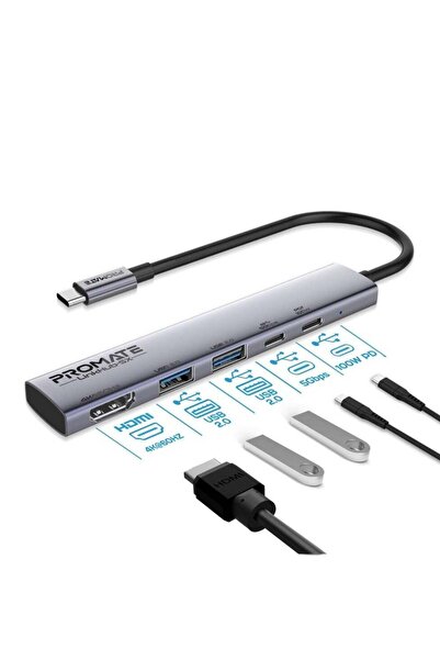 Promate PROMATE 5-in-1 Ultra-Compact USB-C Hub with PD100W Port
