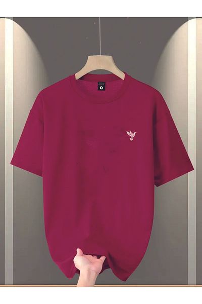 HOFFNUNG Unisex Men/Women Crew Neck Small Bird Printed Oversize T-Shirt