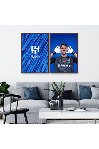 Marktna لوحة قماشية ثنائية بتصميم رياضي لنادي الهلال مع برواز شامبين مجوف