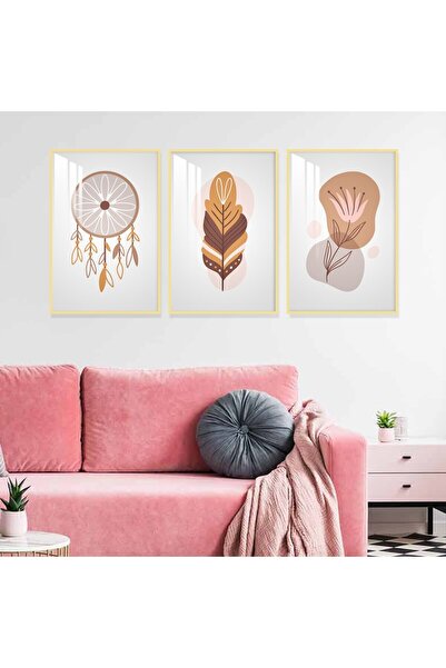 SND ثلاث لوحات جدارية خشبية بتصميم الفن البوهيمي مع برواز خشبي ذهبي و طبقة من...