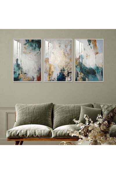 SND ثلاث لوحات جدارية خشبية مع برواز خشبي فضي و طبقة من الاكريلك الشفاف