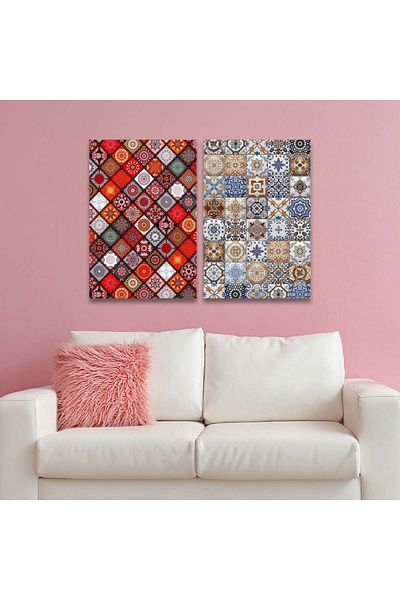 4gdran Abstract design diptych with a hollow gold frame