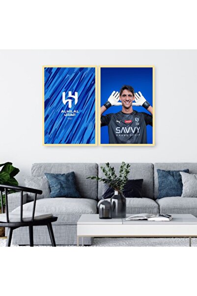 4gdran لوحة قماشية ثنائية بتصميم رياضي لنادي الهلال مع برواز ذهبي مجوف