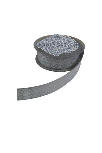 ATAMARKET Taffeta Lace Look Ribbon Gray 25 mm 10 Meters