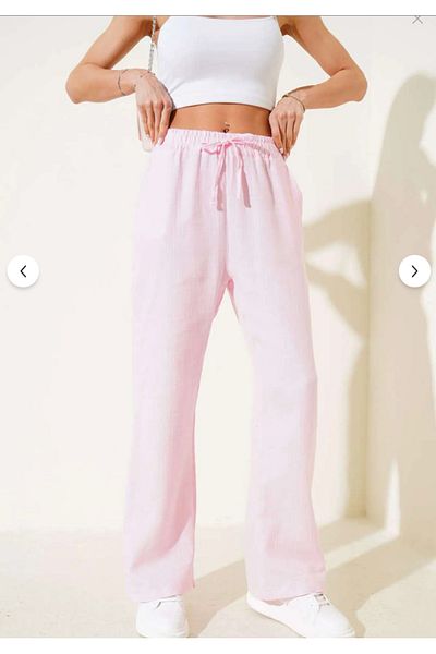 Elysira Women's Drawstring Waist High Waist Linen Look Palazzo Pants