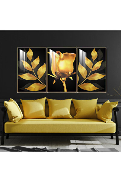 4gdran ثلاث لوحات جدارية خشبية مع برواز خشبي ذهبي و طبقة من الاكريلك الشفاف