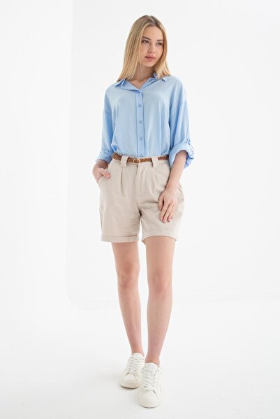 Fashion Friends %100 Pamuklu Şort Taş