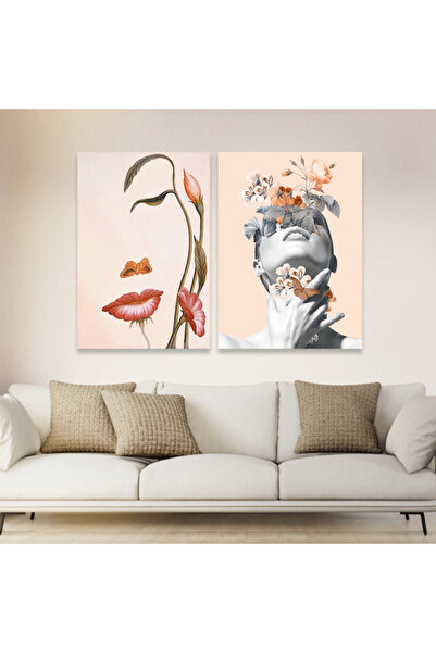 SND لوحة قماشية ثنائية بتصميم فتاة مع برواز فضي مجوف