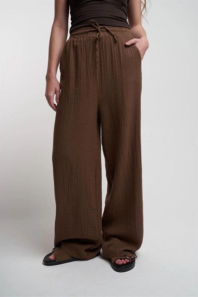 Elysira Women's Drawstring Waist High Waist Linen Look Palazzo Pants