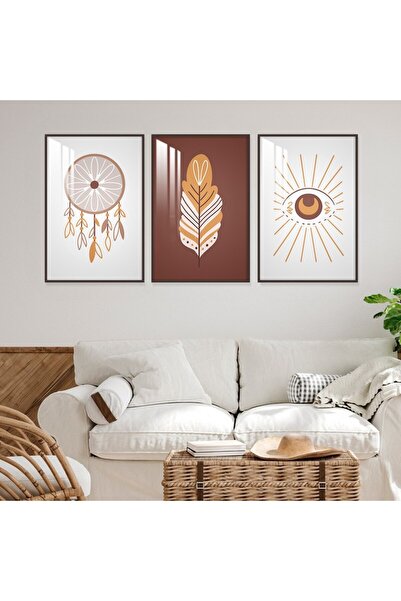 SND ثلاث لوحات جدارية خشبية بتصميم الفن البوهيمي مع برواز خشبي شامبين و طبقة ...