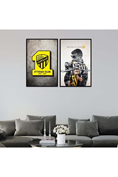 4gdran لوحة قماشية ثنائية بتصميم نادي الاتحاد مع برواز أسود مجوف