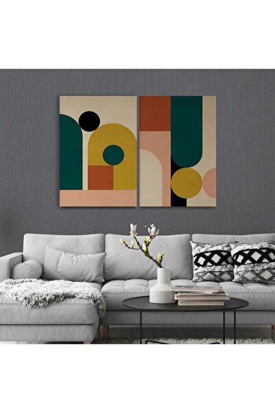 Marktna لوحة قماشية ثنائية بتصميم تجريدي مع برواز خشبي مخفي