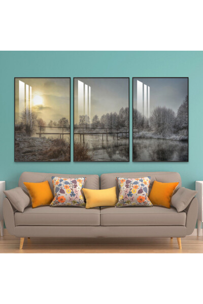 SND ثلاث لوحات جدارية خشبية مع برواز خشبي اسود و طبقة من الاكريلك الشفاف