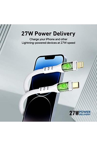 Promate كابل من Type-C إلى Lightning بطول 1.2 متر، كابل توصيل طاقة فائق السرعة بقوة 27 وات مع شحن مزامنة بسرعة 480 ميجابت في الثانية
