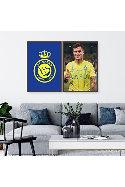 4gdran لوحة قماشية ثنائية بتصميم رياضي لنادي النصر مع برواز شامبين مجوف