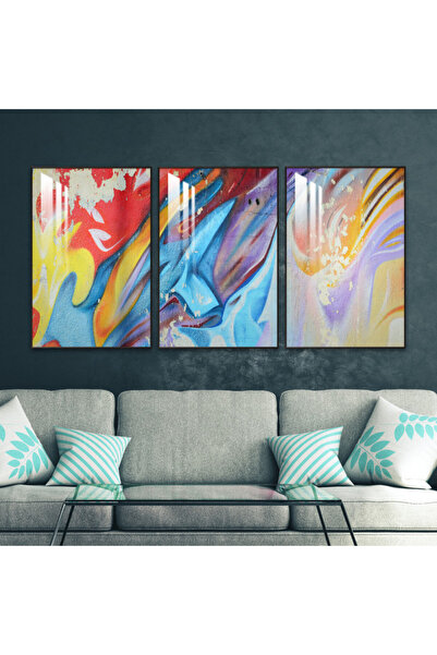 4gdran ثلاث لوحات جدارية خشبية مع برواز خشبي فضي و طبقة من الاكريلك الشفاف