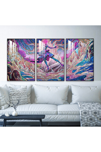 SND ثلاث لوحات جدارية خشبية مع برواز خشبي شامبين و طبقة من الاكريلك الشفاف