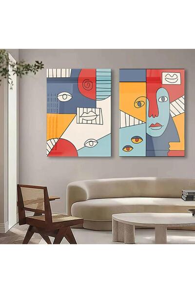 Marktna لوحة قماشية ثنائية بتصميم تجريدي مع برواز خشبي مخفي