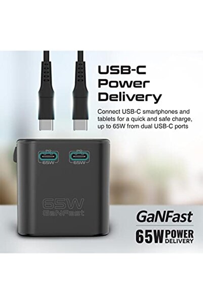Promate Promate Travel Adapter, Universal GaN Charge Adapter with 1840W AC Socket, 65W Dual USB-C™ Power D