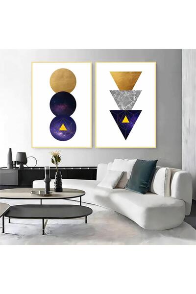 4gdran لوحة قماشية ثنائية بتصميم تجريدي مع برواز ذهبي مجوف