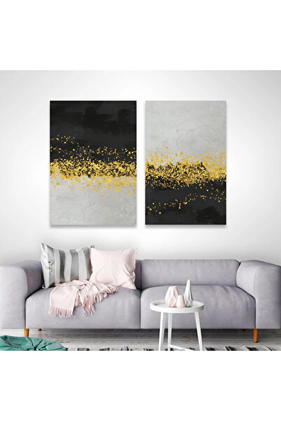 4gdran لوحة قماشية ثنائية بتصميم مودرن مع برواز بني مجوف