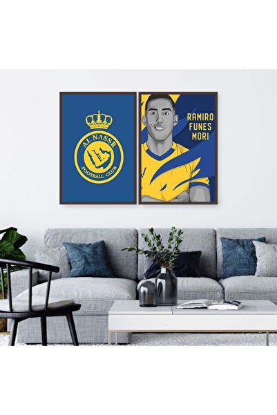 SND لوحة قماشية ثنائية بتصميم رياضي لنادي النصر مع برواز شامبين مجوف