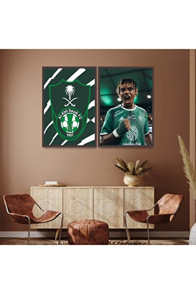 4gdran لوحة قماشية ثنائية بتصميم رياضي لنادي الأهلي مع برواز شامبين مجوف