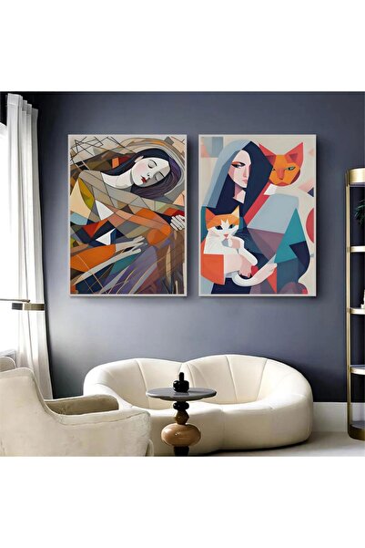 Marktna لوحة قماشية ثنائية بتصميم امرآة مع برواز فضي مجوف