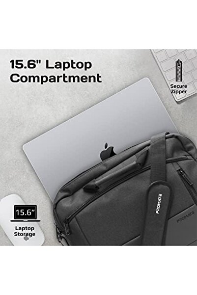 Promate حقيبة كمبيوتر محمول، حقيبة رسول خفيفة الوزن ومتينة فاخرة، جيب أمامي، مقاومة للماء، حقيبة ظهر