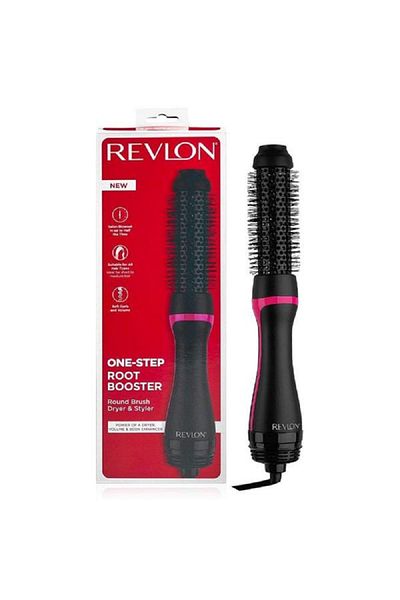 Revlon 1100W One-Step Root Booster Round Brush Dryer and Styler Black and Pink Length:40 cm