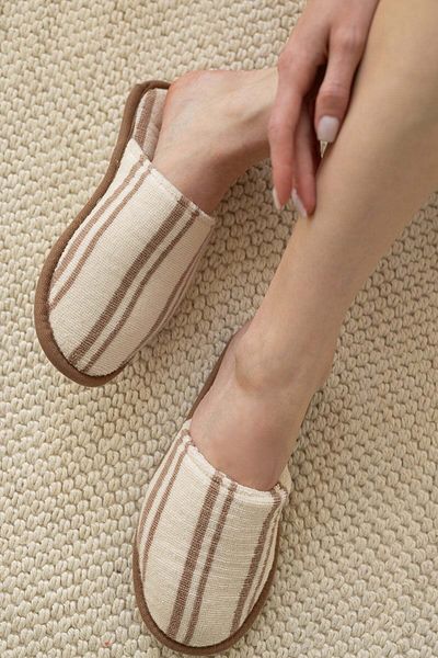 İrya In Lines Παντόφλες Unisex Βαμμένες με νήματα Μόκα