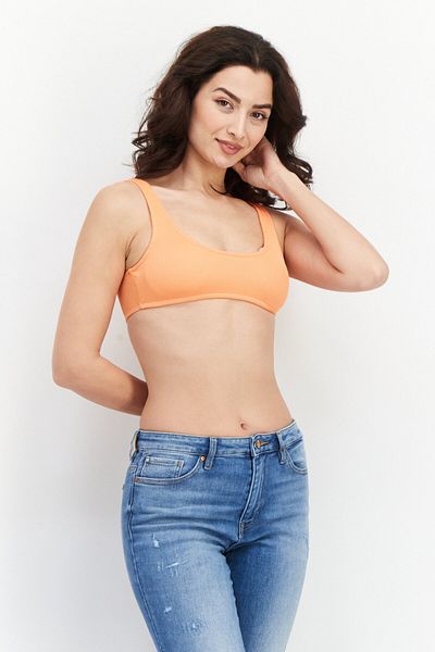 Sinsay Women Scoop Neck Sleeveless Textured Crop Top, Orange