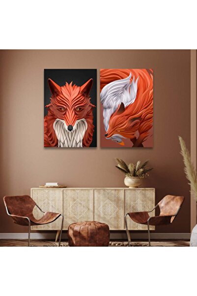 SND لوحة قماشية ثنائية بتصميم حيوانات مع برواز فضي مجوف