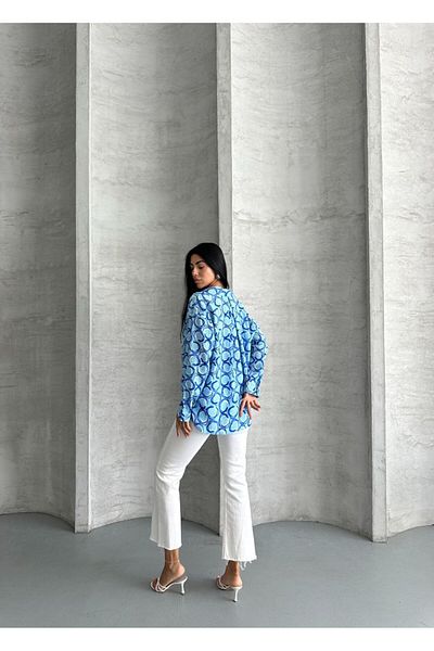 İLKCET MODA Cămașă confortabilă pentru femei oversize cu model din satin