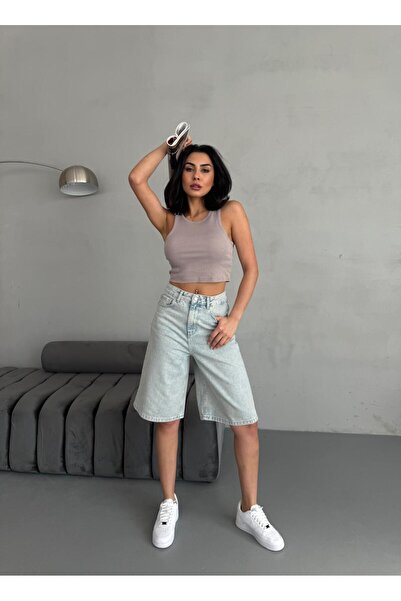 Zeo Basic KADIN MİDİ BOY AÇIK TİNT KOT RENGİ ŞORT