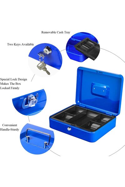 rexa Cash Box with Key Lock Safe Money Box 20 x 16 x 9cm