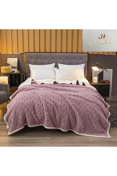 FIONNA.RO Cocolino Knitted Print Blanket With Fur - Lilac