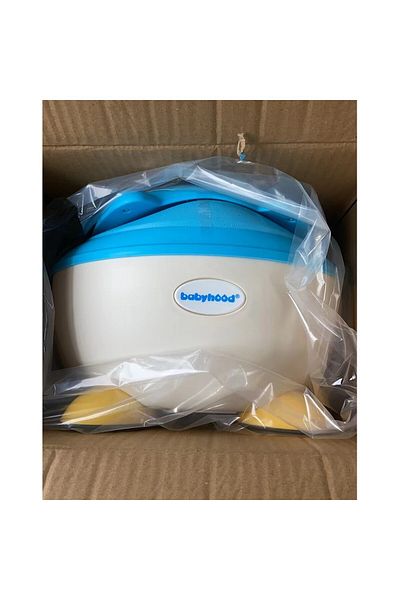 Flippy Olită pentru copii, rabatabilă, antiderapantă, plastic, inel moale, model animat cu vulpe, mâner, albastru/alb