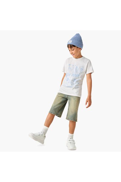 Juniors Graphic Print Crew Neck T-shirt with Short Sleeves