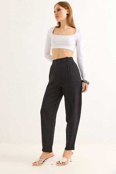 Raneel Kazançlı Alışveriş Carrot Model Double Button Palazzo Trousers Black