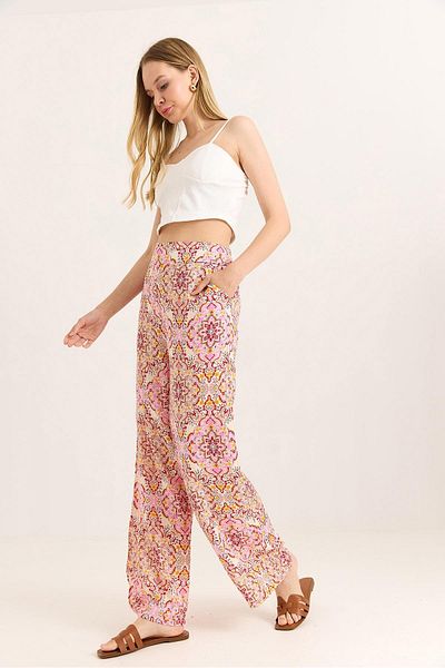 Raneel Kazançlı Alışveriş Wide Leg Pants with Thick Waist Belt Mixed
