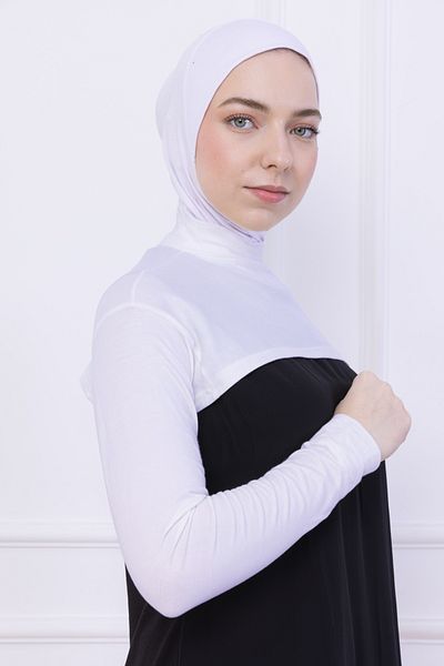 Loggia Γυναικείο κορμάκι Hijab Crop Bolero με λαιμόκοψη με λαιμόκοψη λευκό - Lycra Stand Collar