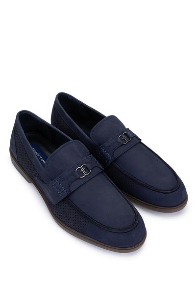 Tamer Tanca Men's Genuine Leather Navy Nubuck Loafer Shoes